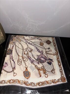 Equestrian Chain Print Silk Square Scarf - Cream & Lavender